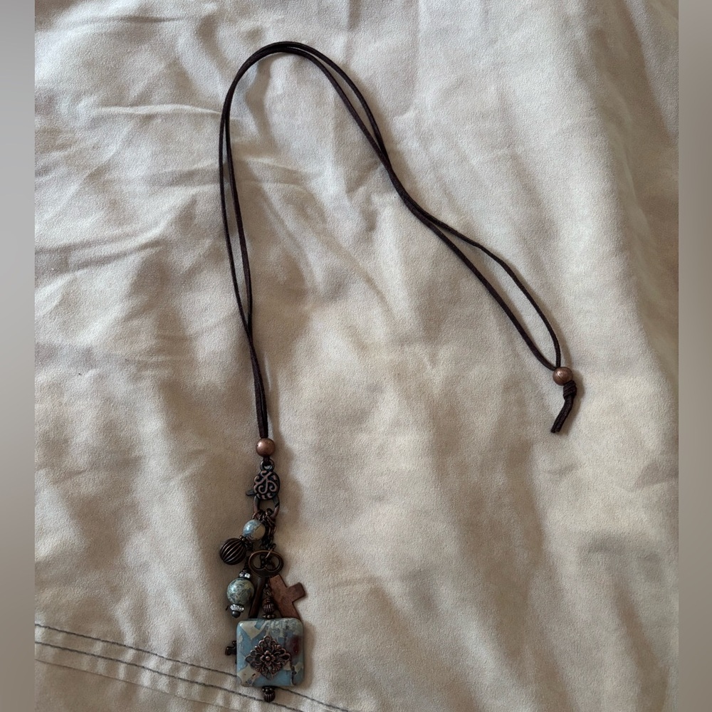 Brighton Bohemian Charm Necklace with Brown Cord